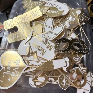 Gold and White Wedding Photo Booth Props